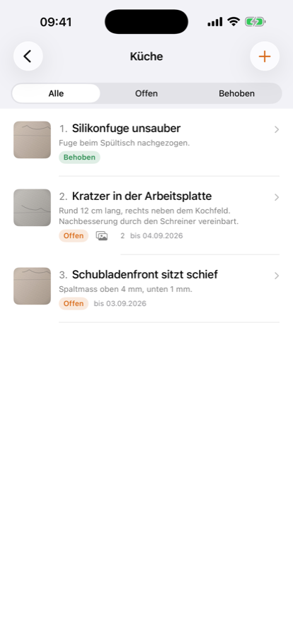 Defect list with filter