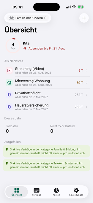 Overview with the next posting date