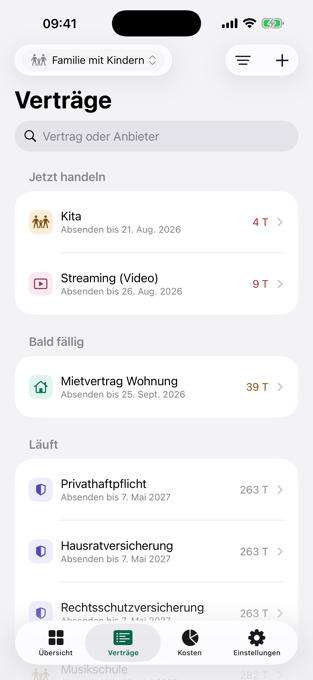 Contract list with traffic-light status