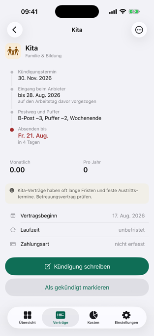 Deadline chain of a single contract