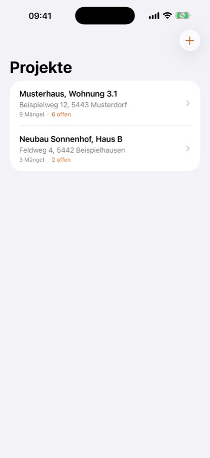 Baumängel Tracker project list