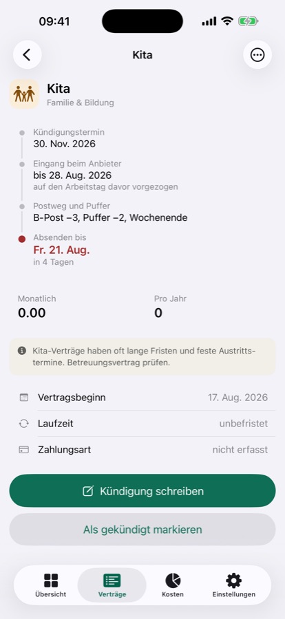 Fristwart deadline chain from contract end to posting date